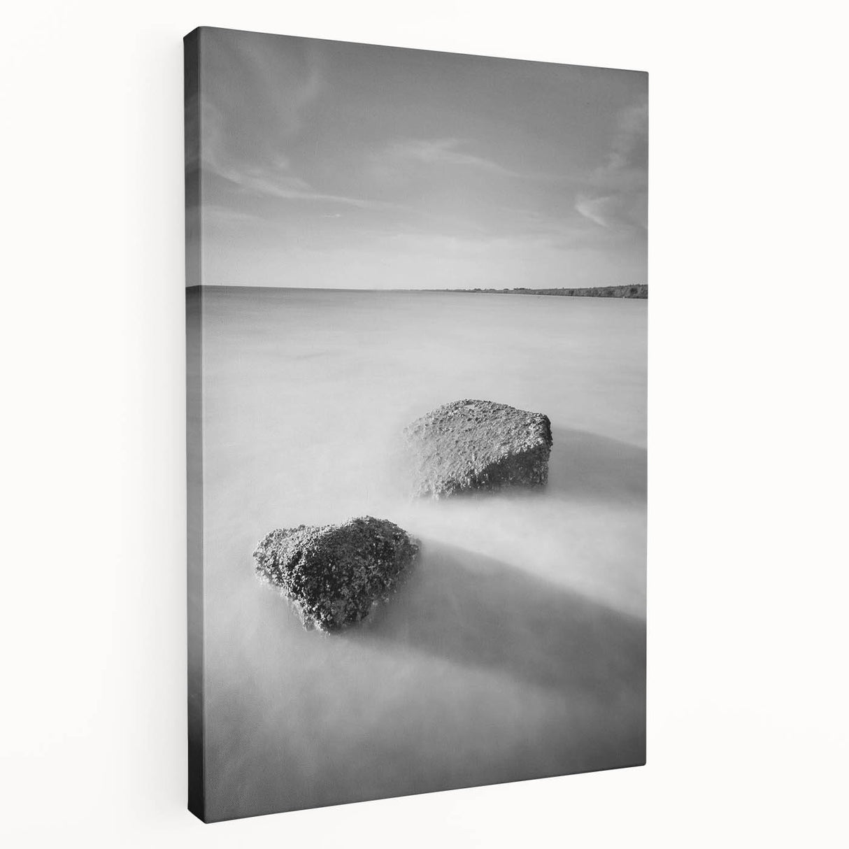 Black and White Minimalist Landscapes – Calm Ocean Rock Scene Print