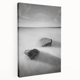Black and White Minimalist Landscapes – Calm Ocean Rock Scene Print