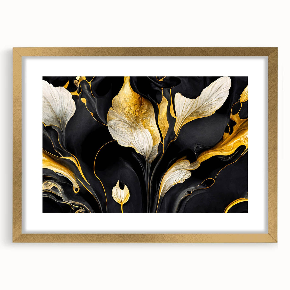 Fluid Abstract Wall Art – Black & Gold Elegant Acrylic Canvas