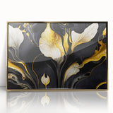 Fluid Abstract Wall Art – Black & Gold Elegant Acrylic Canvas