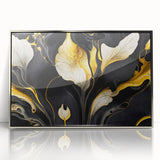 Fluid Abstract Wall Art – Black & Gold Elegant Acrylic Canvas
