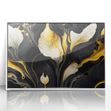 Fluid Abstract Wall Art – Black & Gold Elegant Acrylic Canvas
