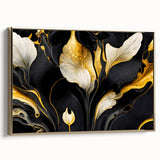 Fluid Abstract Wall Art – Black & Gold Elegant Acrylic Canvas