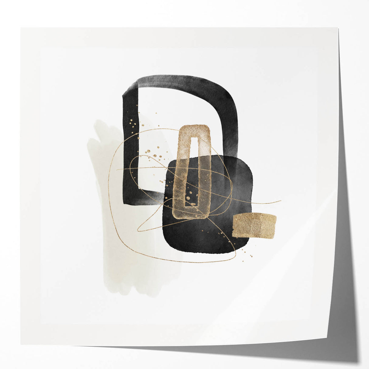 Modern Minimalist Wall Art – Black, White & Gold Geometric Canvas Print