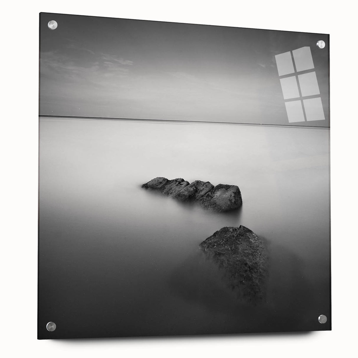 Black and White Minimalist Landscapes – Serene Ocean Rock Wall Print