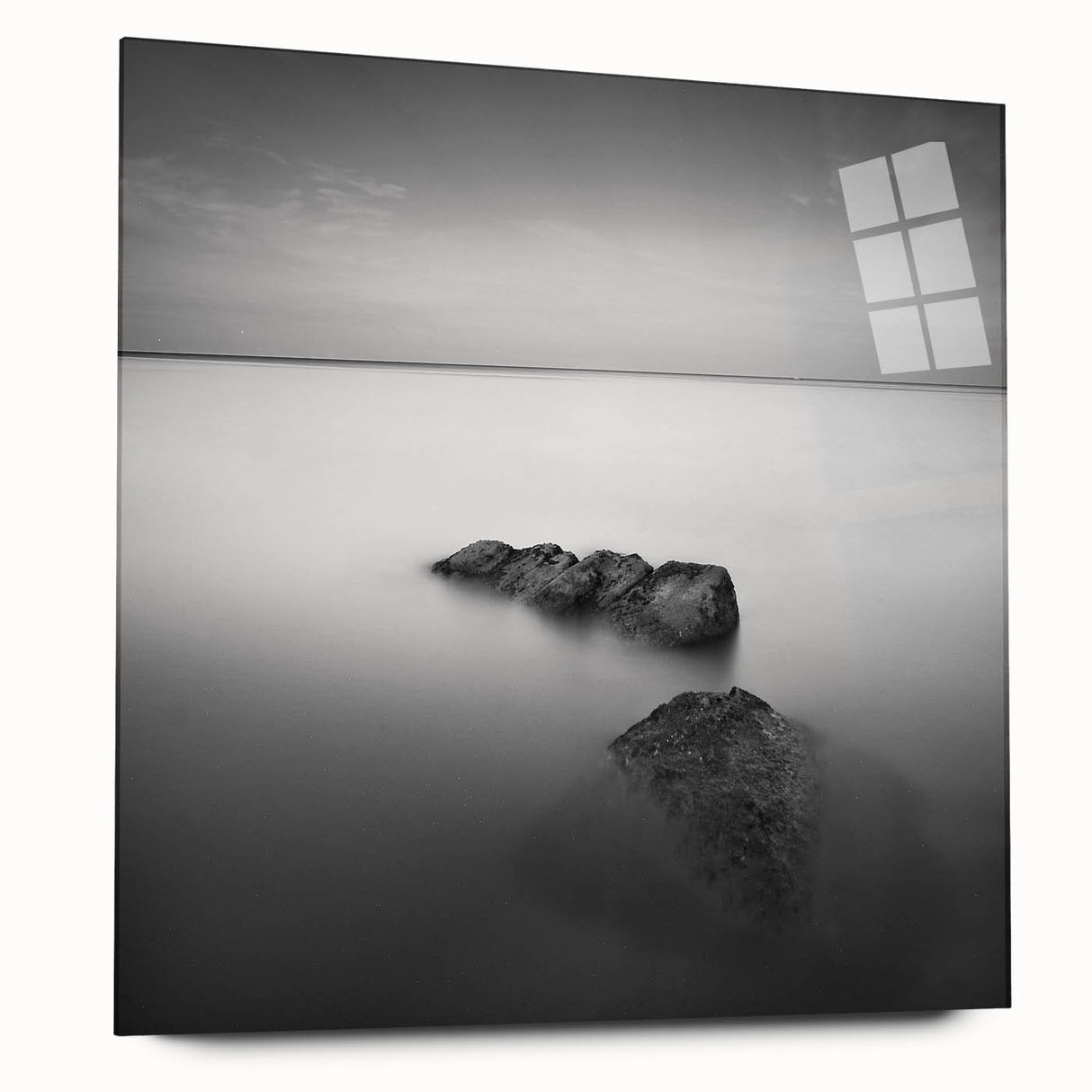 Black and White Minimalist Landscapes – Serene Ocean Rock Wall Print