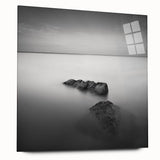 Black and White Minimalist Landscapes – Serene Ocean Rock Wall Print