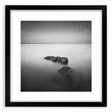 Black and White Minimalist Landscapes – Serene Ocean Rock Wall Print