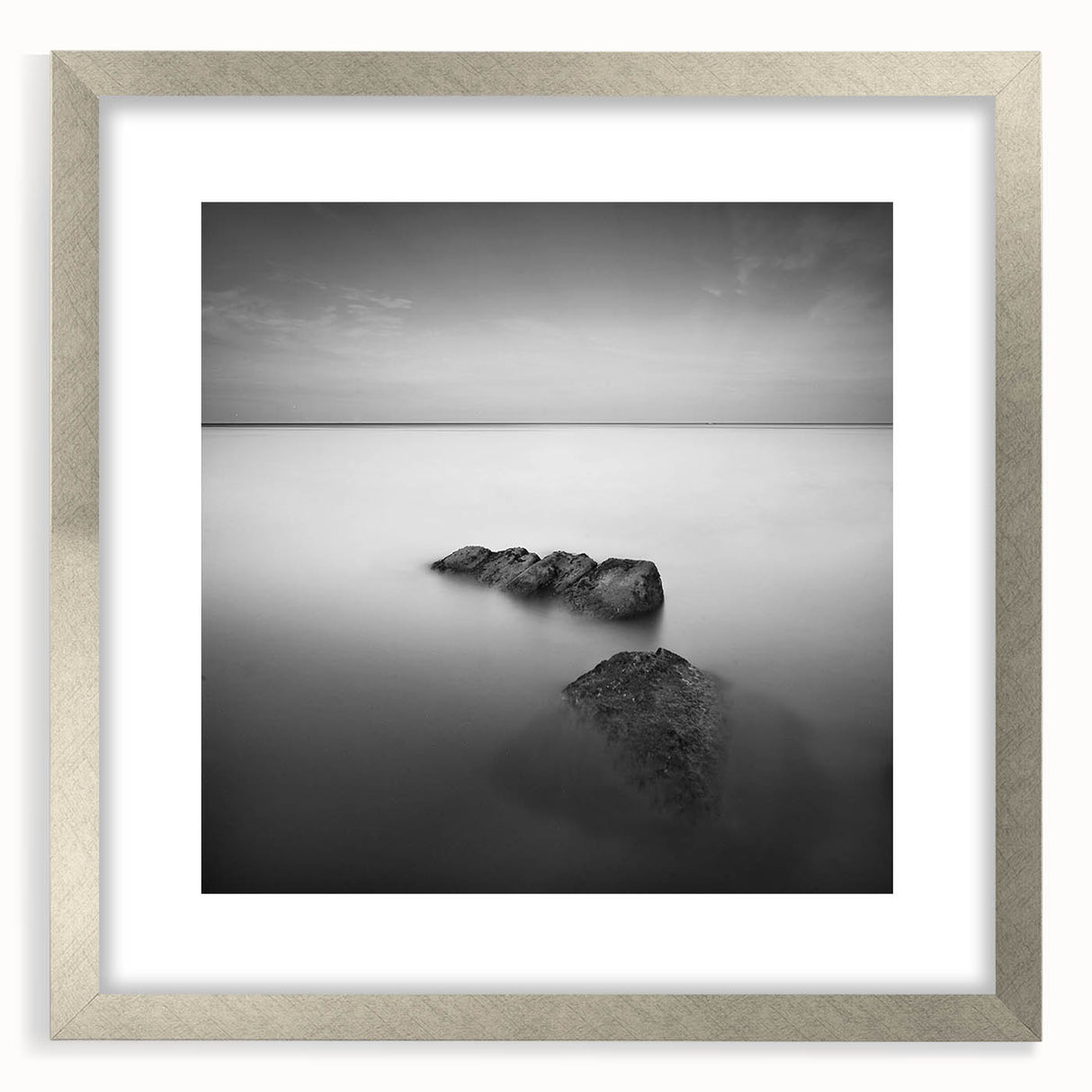 Black and White Minimalist Landscapes – Serene Ocean Rock Wall Print