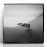 Black and White Minimalist Landscapes – Serene Ocean Rock Wall Print