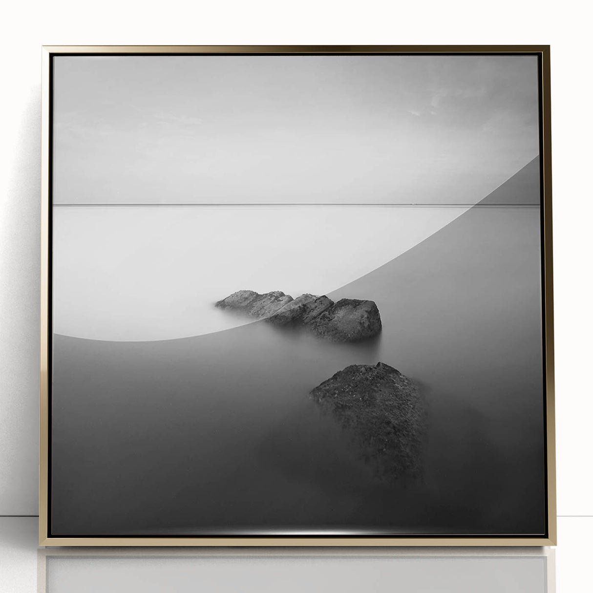 Black and White Minimalist Landscapes – Serene Ocean Rock Wall Print