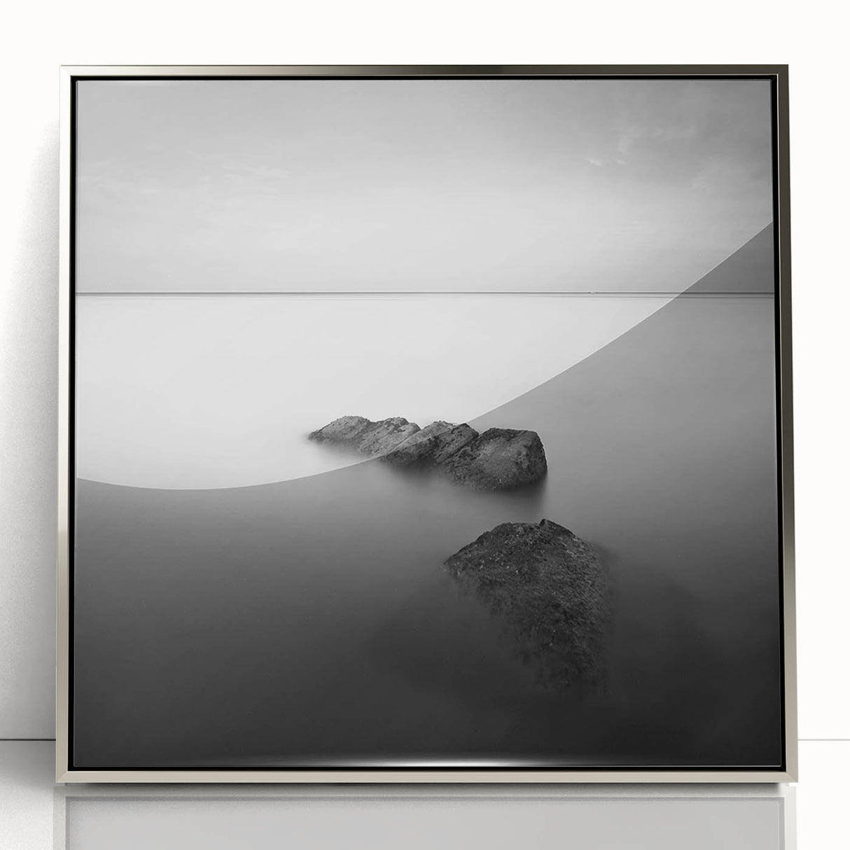 Black and White Minimalist Landscapes – Serene Ocean Rock Wall Print