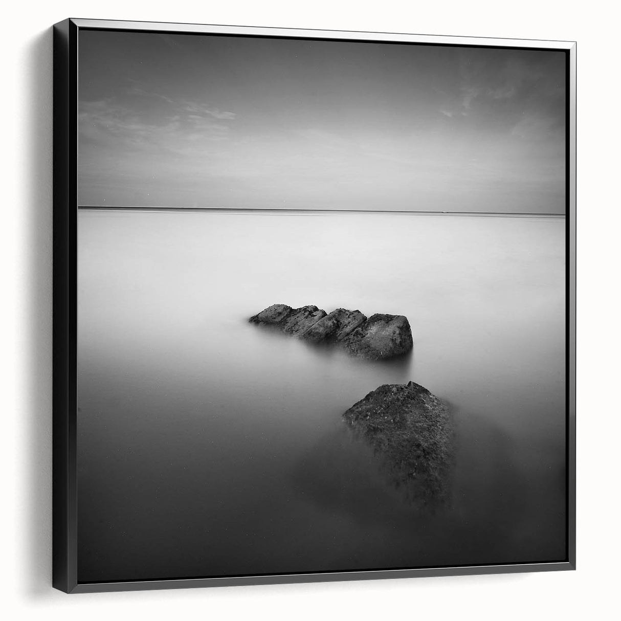 Black and White Minimalist Landscapes – Serene Ocean Rock Wall Print