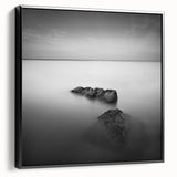 Black and White Minimalist Landscapes – Serene Ocean Rock Wall Print
