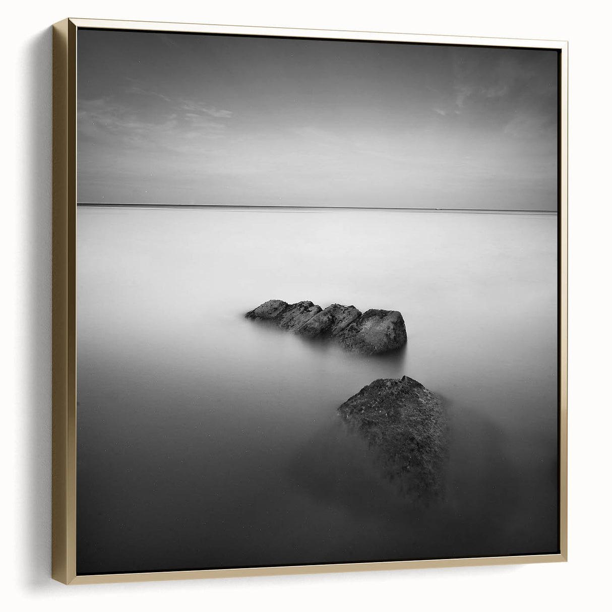 Black and White Minimalist Landscapes – Serene Ocean Rock Wall Print