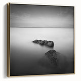 Black and White Minimalist Landscapes – Serene Ocean Rock Wall Print