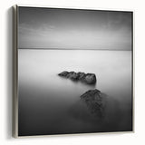 Black and White Minimalist Landscapes – Serene Ocean Rock Wall Print