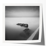 Black and White Minimalist Landscapes – Serene Ocean Rock Wall Print