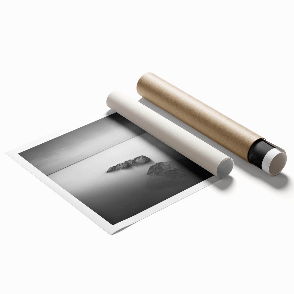 Black and White Minimalist Landscapes – Serene Ocean Rock Wall Print