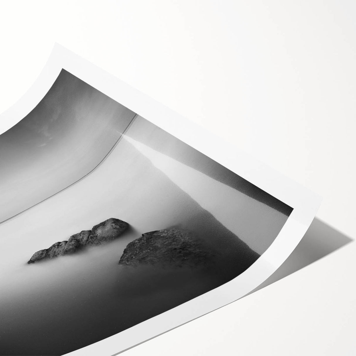 Black and White Minimalist Landscapes – Serene Ocean Rock Wall Print
