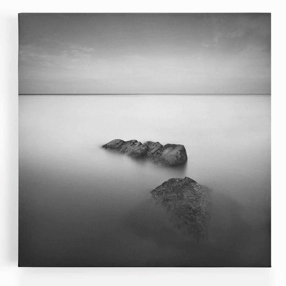 Black and White Minimalist Landscapes – Serene Ocean Rock Wall Print