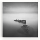 Black and White Minimalist Landscapes – Serene Ocean Rock Wall Print