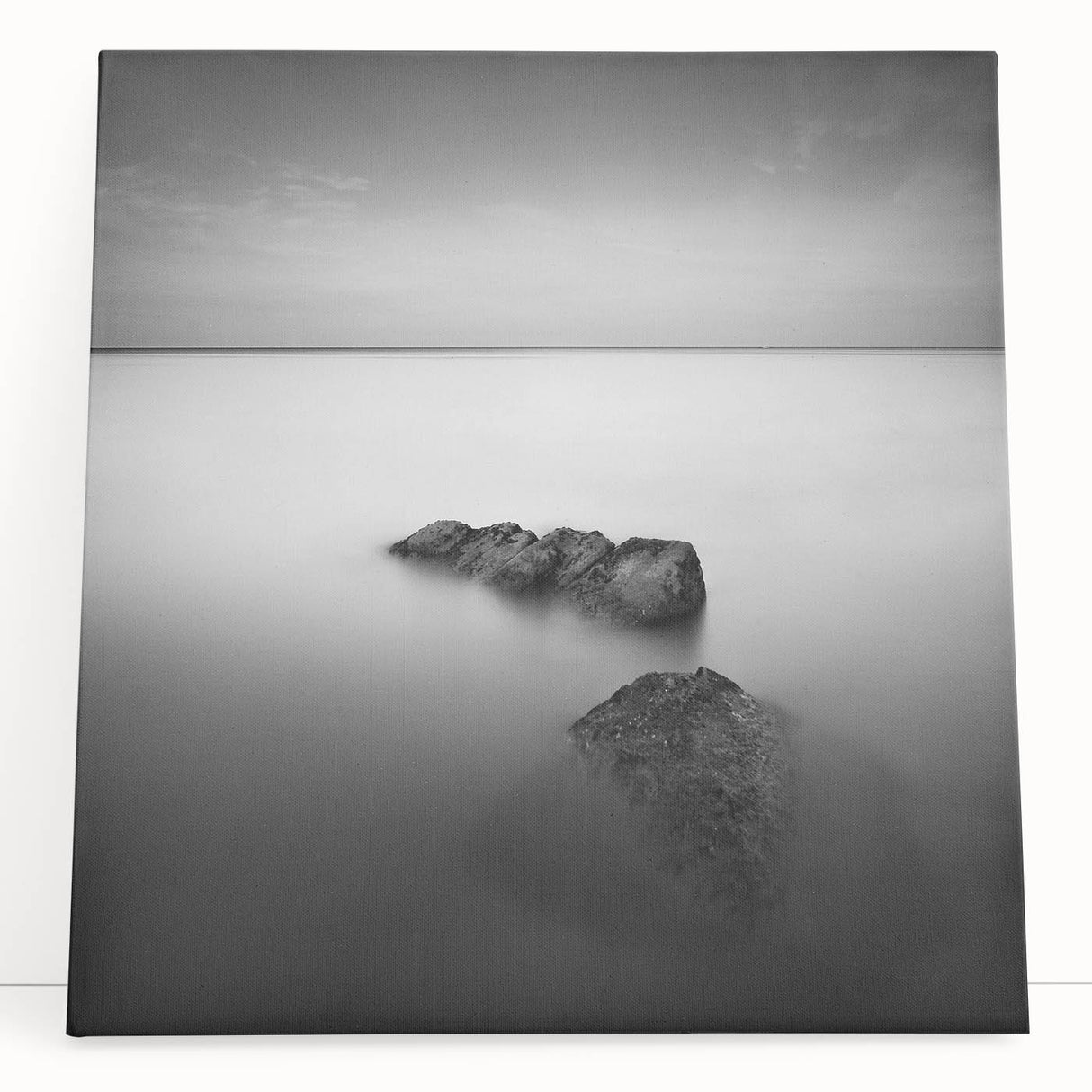 Black and White Minimalist Landscapes – Serene Ocean Rock Wall Print