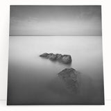 Black and White Minimalist Landscapes – Serene Ocean Rock Wall Print