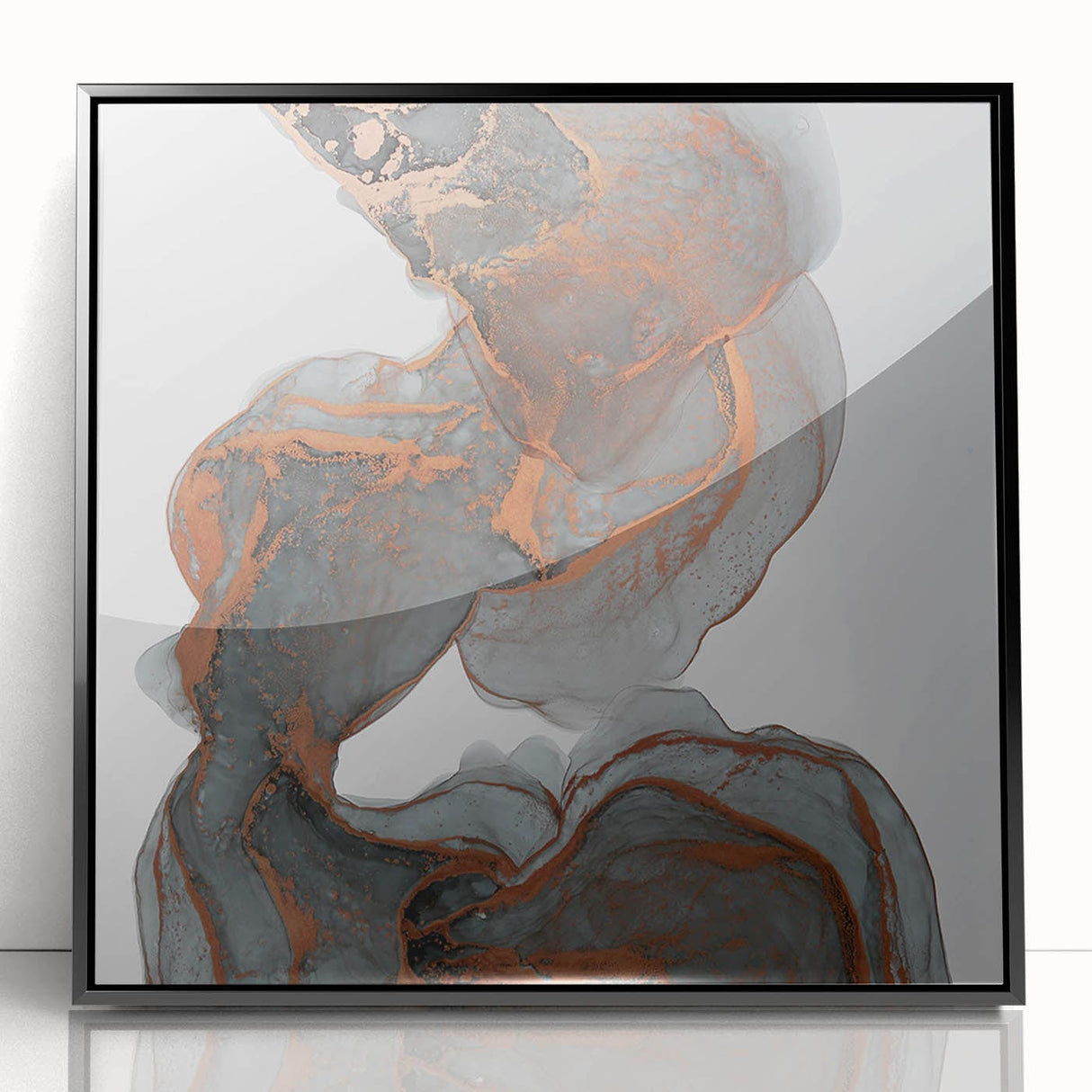 Fluid Moody Modern Wall Art – Abstract Gray & Copper Canvas