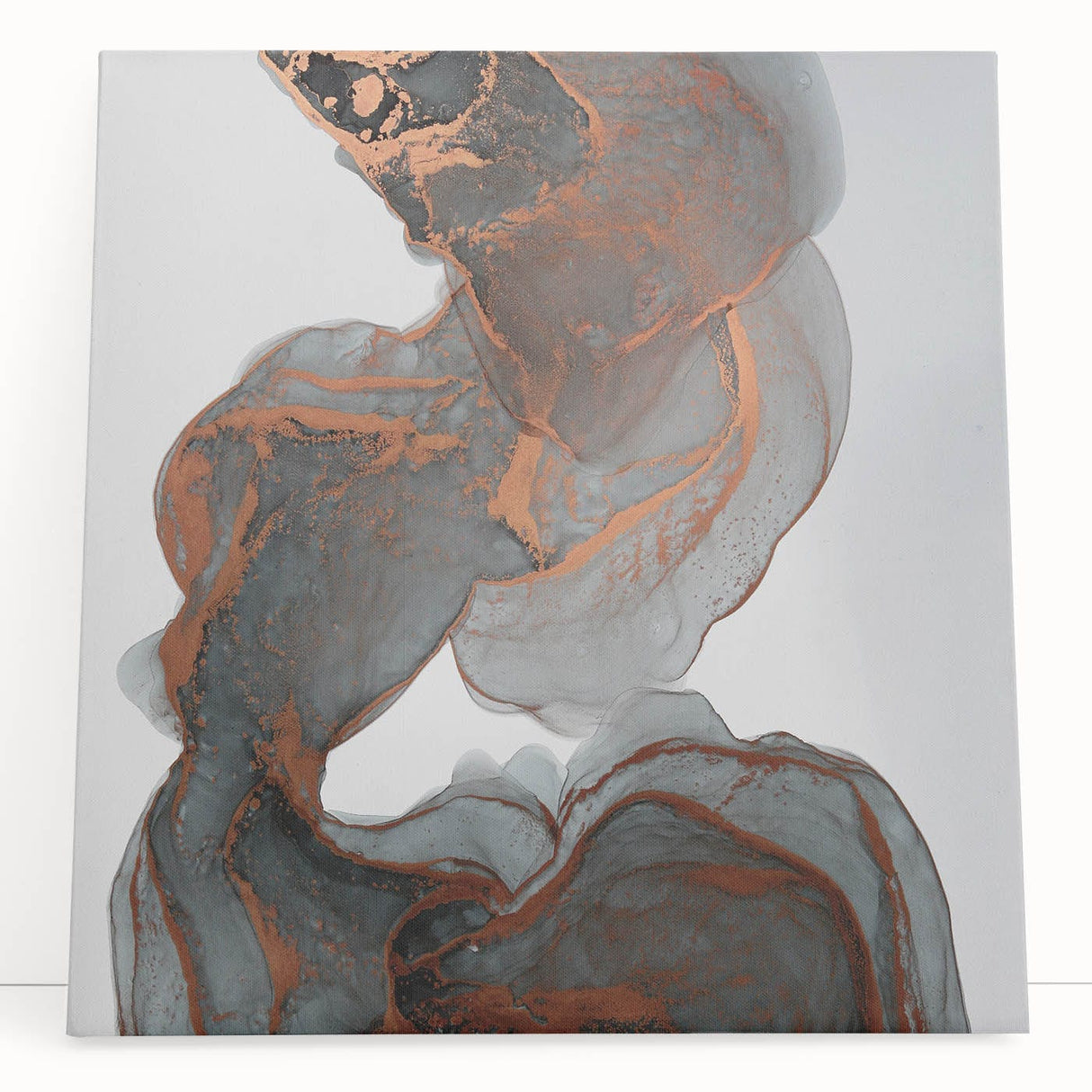 Fluid Moody Modern Wall Art – Abstract Gray & Copper Canvas