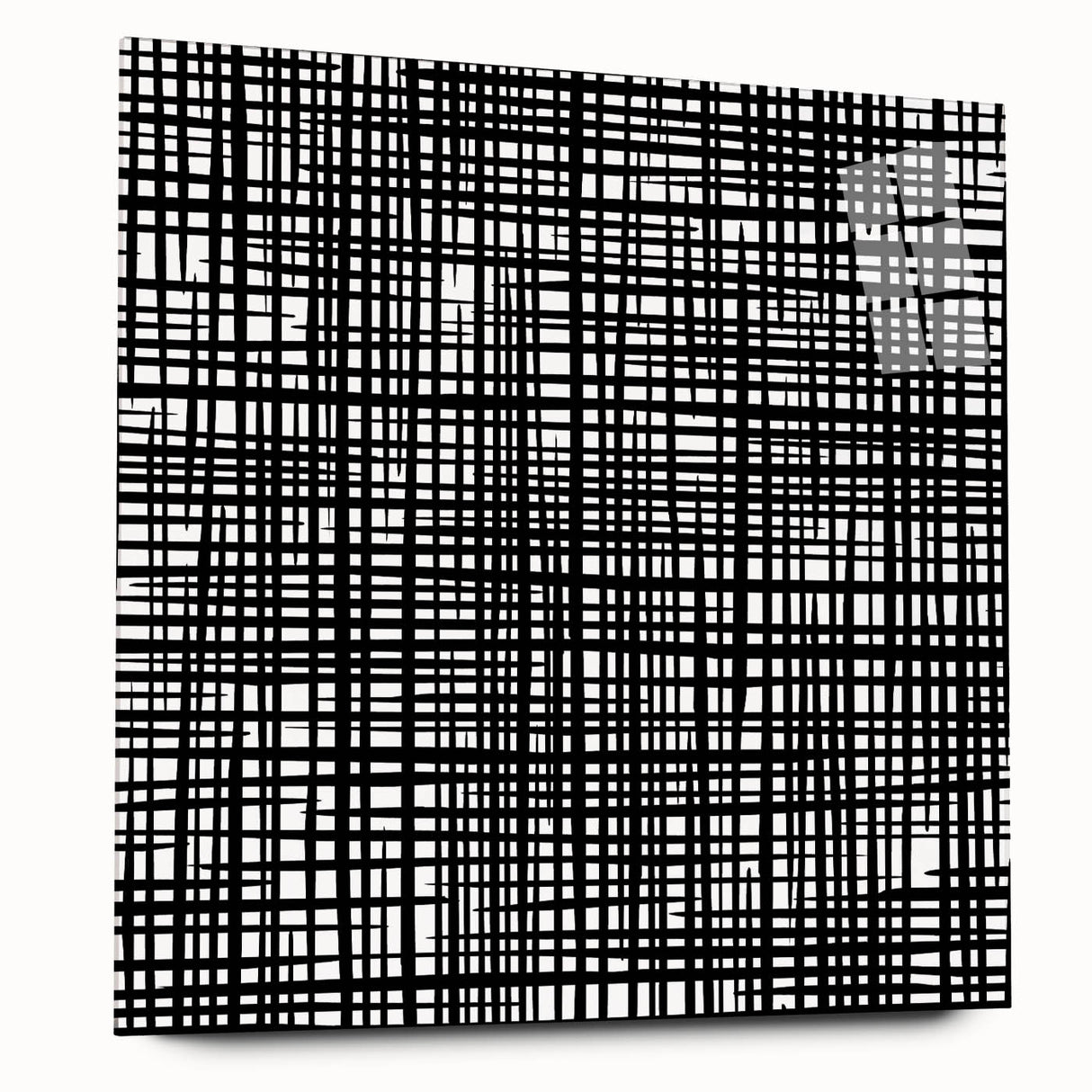 Geometric Abstract Canvas Artworks - Black Grid on White Texture