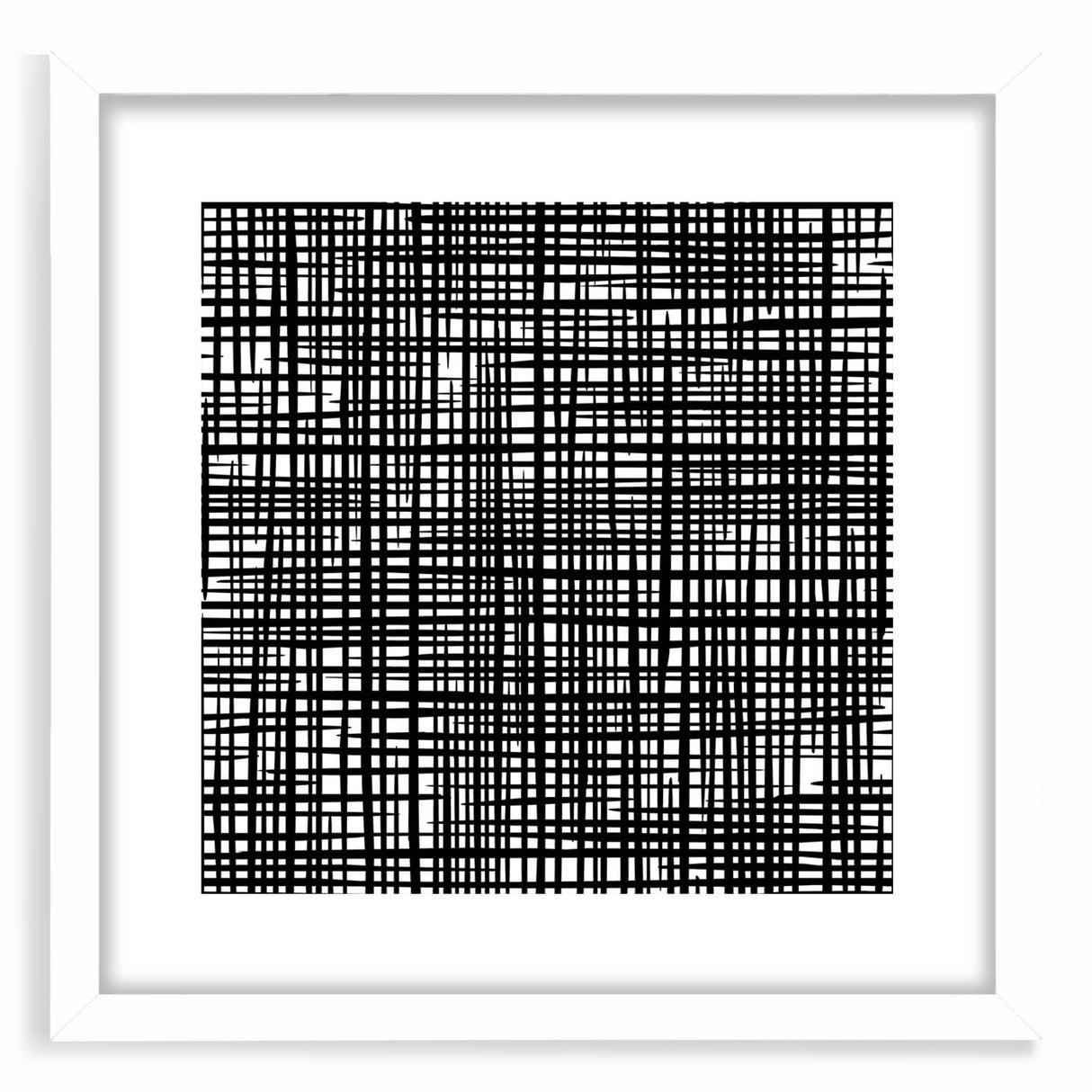 Geometric Abstract Canvas Artworks - Black Grid on White Texture