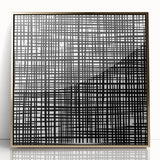Geometric Abstract Canvas Artworks - Black Grid on White Texture