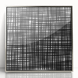 Geometric Abstract Canvas Artworks - Black Grid on White Texture