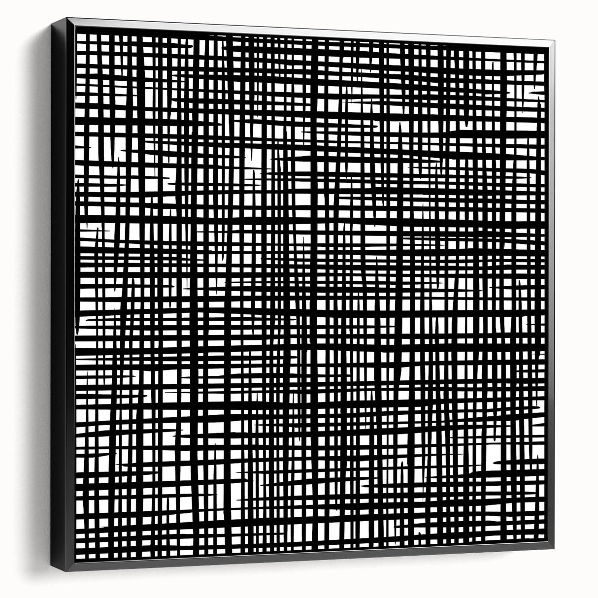 Geometric Abstract Canvas Artworks - Black Grid on White Texture