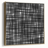 Geometric Abstract Canvas Artworks - Black Grid on White Texture