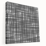 Geometric Abstract Canvas Artworks - Black Grid on White Texture