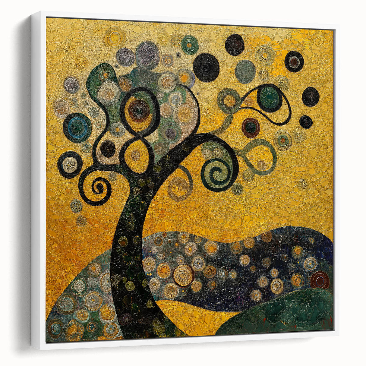 Golden Abstract Floral Wall Art – Modern Botanical Canvas Print