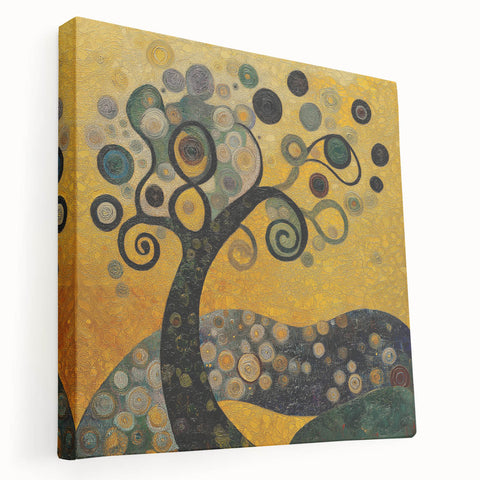 Golden Abstract Floral Wall Art – Modern Botanical Canvas Print
