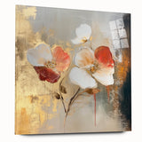 Elegant Abstract Floral Wall Art – Gold & Red Modern Canvas Print