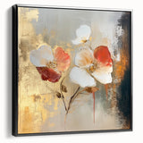Elegant Abstract Floral Wall Art – Gold & Red Modern Canvas Print