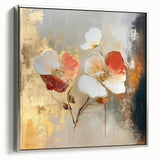 Elegant Abstract Floral Wall Art – Gold & Red Modern Canvas Print