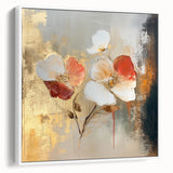 Elegant Abstract Floral Wall Art – Gold & Red Modern Canvas Print