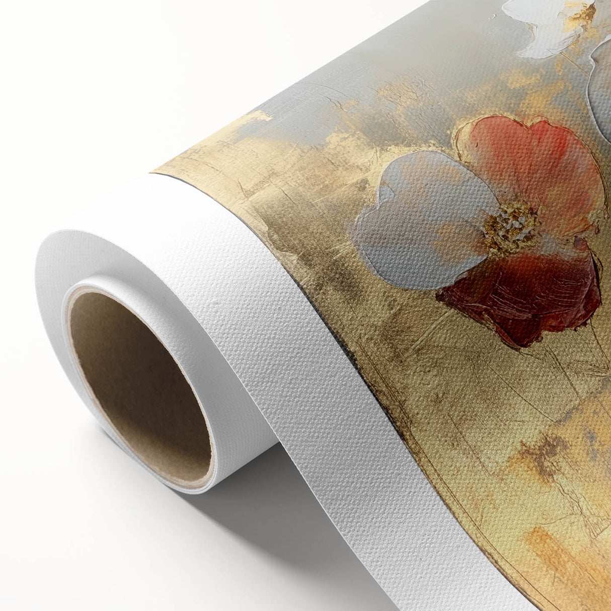 Elegant Abstract Floral Wall Art – Gold & Red Modern Canvas Print