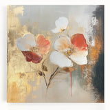 Elegant Abstract Floral Wall Art – Gold & Red Modern Canvas Print