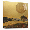 Golden Abstract Floral Wall Art – Celestial Landscape Canvas Print