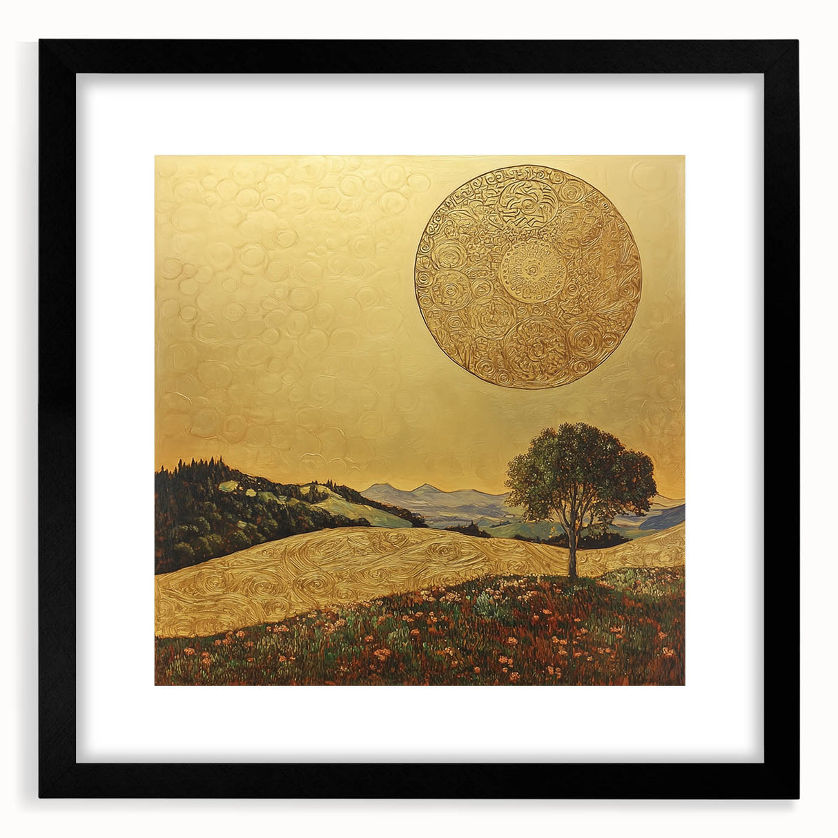 Golden Abstract Floral Wall Art – Celestial Landscape Canvas Print