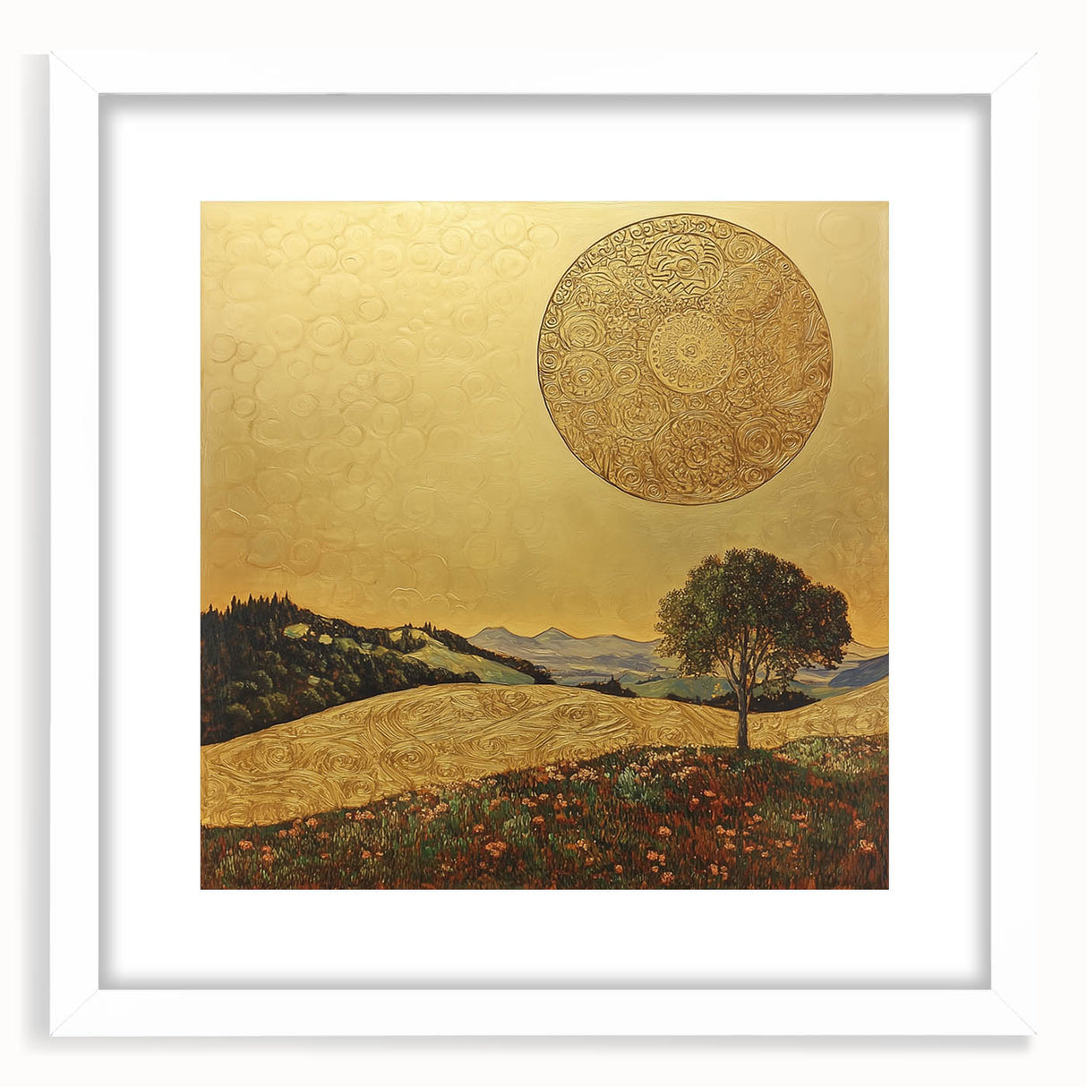 Golden Abstract Floral Wall Art – Celestial Landscape Canvas Print