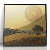 Golden Abstract Floral Wall Art – Celestial Landscape Canvas Print