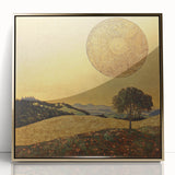 Golden Abstract Floral Wall Art – Celestial Landscape Canvas Print